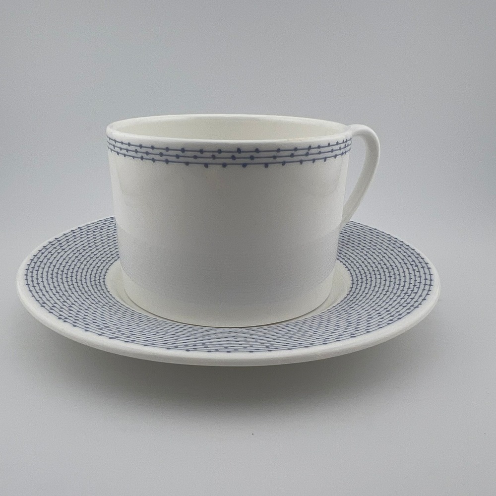 Calvin Klein‎ Blue Stencil Mug Saucer Bone China Tea Coffee Set 2pc Discontinued